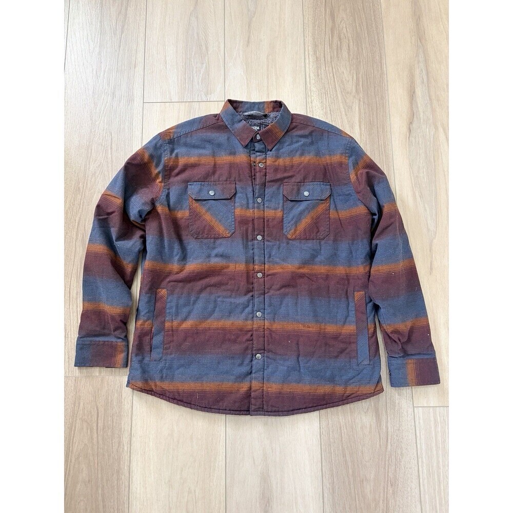 KUHL Joyrydr Shirt Jacket Red Blue Striped Collar Button Fleece Lined - Men's